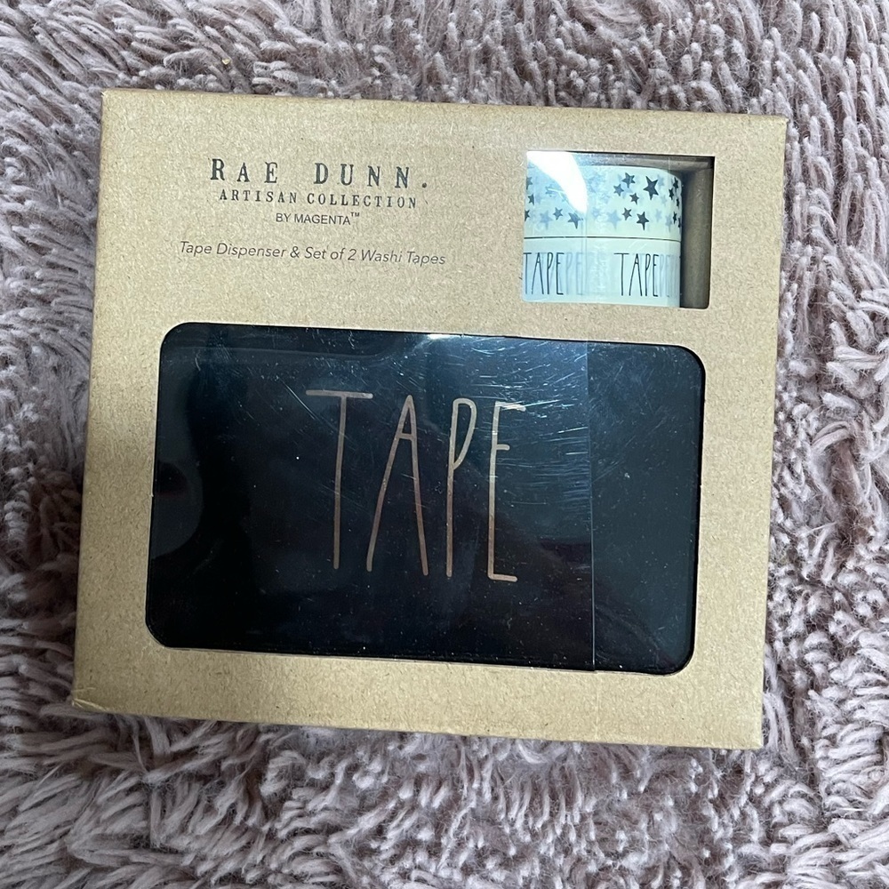 RAE Dunn New Black Ceramic Tape Dispenser Set